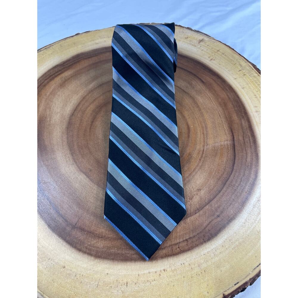 Calvin Klein Extra Long Silk Tie Black Blue Striped NWT 62"